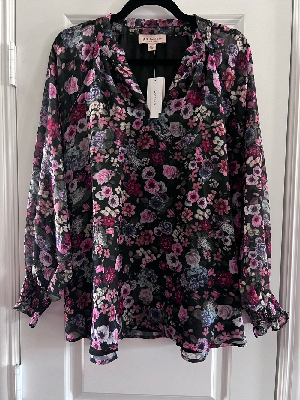 Black Floral V-Neck Blouse